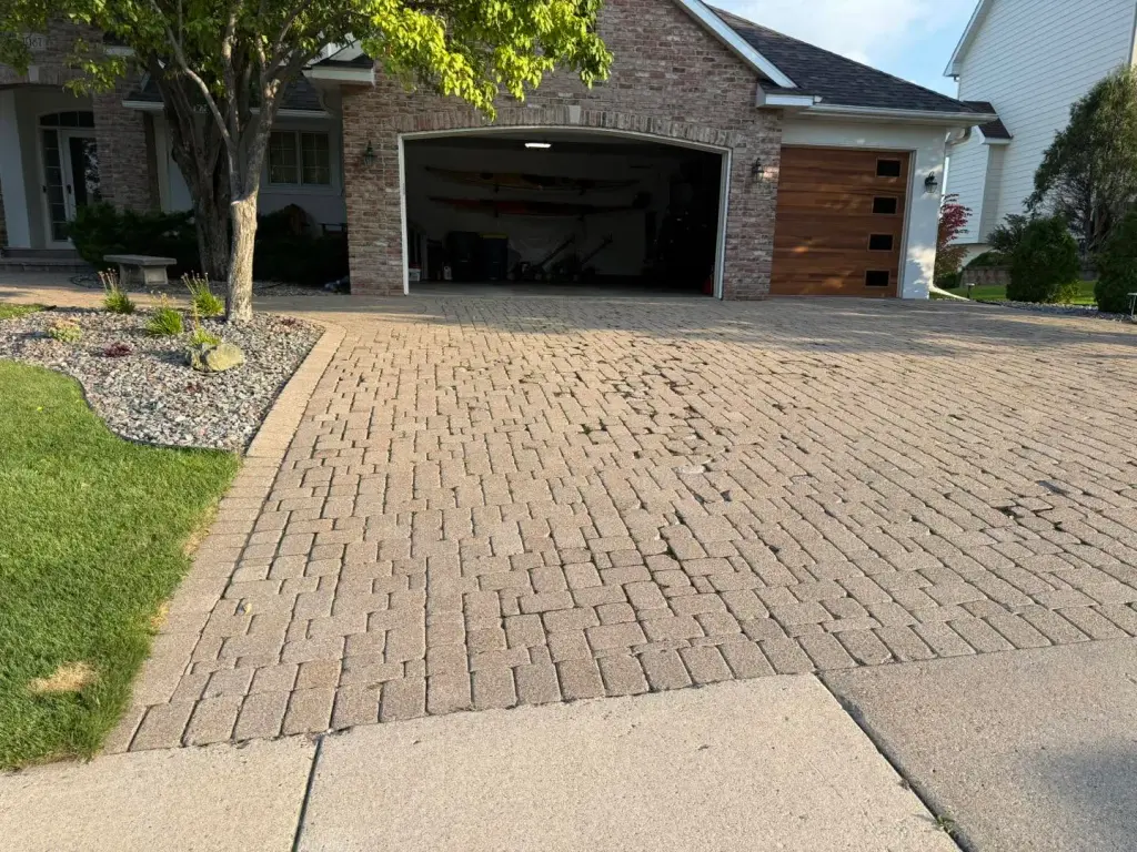 Textured paver driveway leading to garage in Lakeville, MN